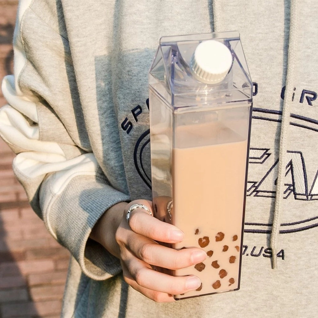 1pc Square Milk Cups, Creative Transparent Plastic Water Bottle, Travel Big Water Bottles, 16.9oz/33.8oz (500ml/1000ml)