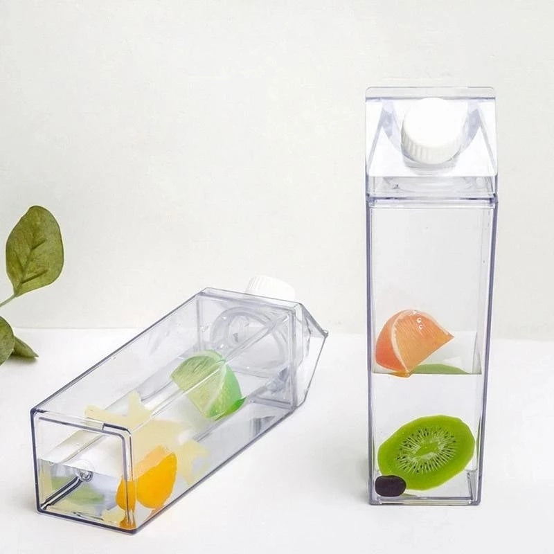 1pc Square Milk Cups, Creative Transparent Plastic Water Bottle, Travel Big Water Bottles, 16.9oz/33.8oz (500ml/1000ml)