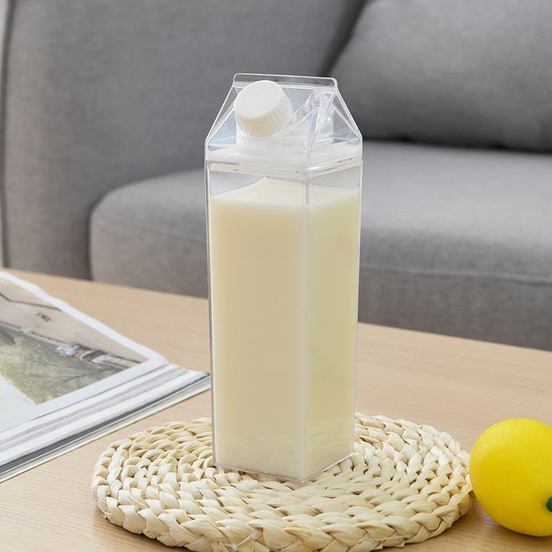 1pc Square Milk Cups, Creative Transparent Plastic Water Bottle, Travel Big Water Bottles, 16.9oz/33.8oz (500ml/1000ml)