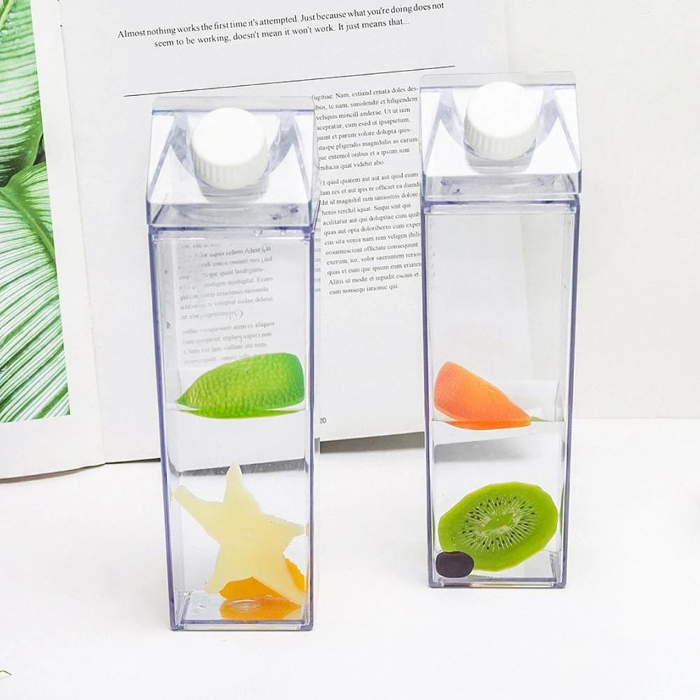 1pc Square Milk Cups, Creative Transparent Plastic Water Bottle, Travel Big Water Bottles, 16.9oz/33.8oz (500ml/1000ml)