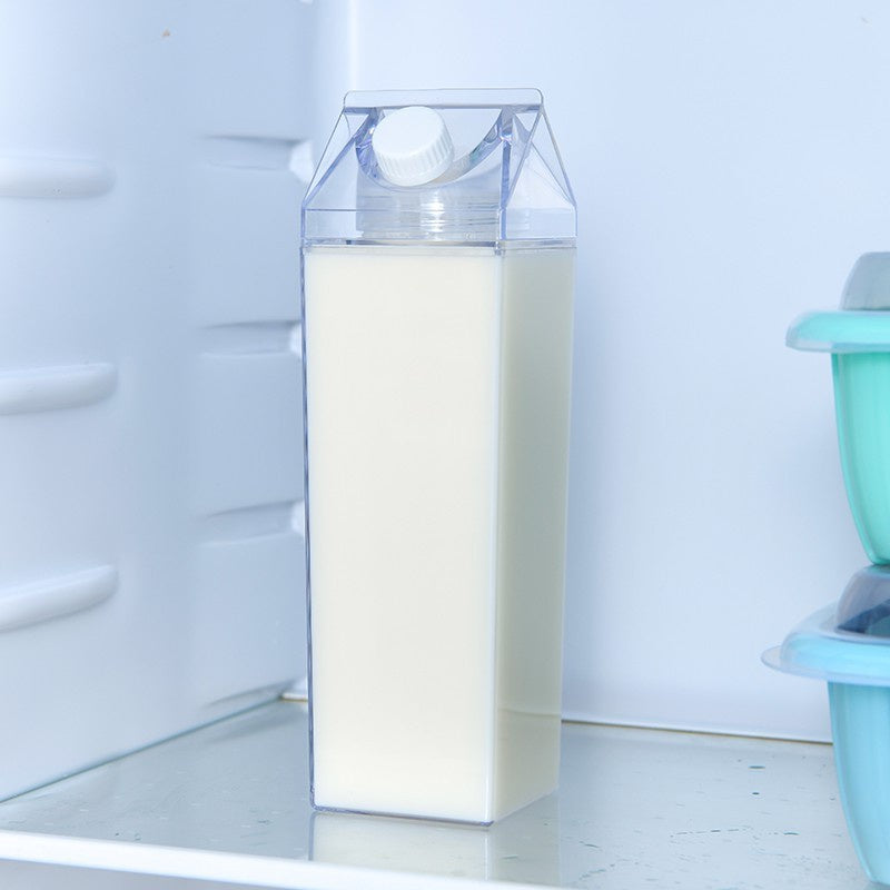 1pc Square Milk Cups, Creative Transparent Plastic Water Bottle, Travel Big Water Bottles, 16.9oz/33.8oz (500ml/1000ml)