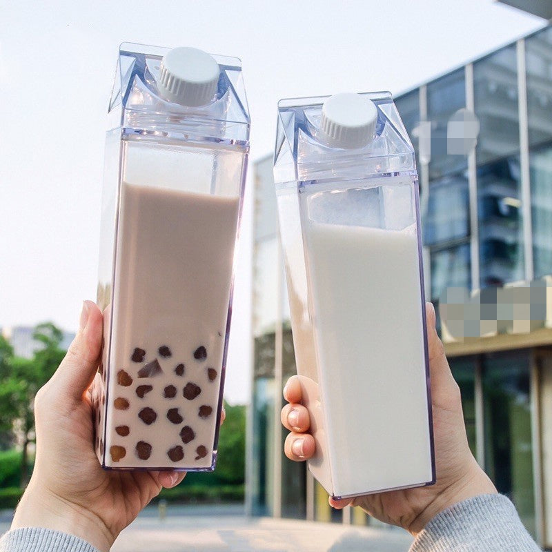 1pc Square Milk Cups, Creative Transparent Plastic Water Bottle, Travel Big Water Bottles, 16.9oz/33.8oz (500ml/1000ml)