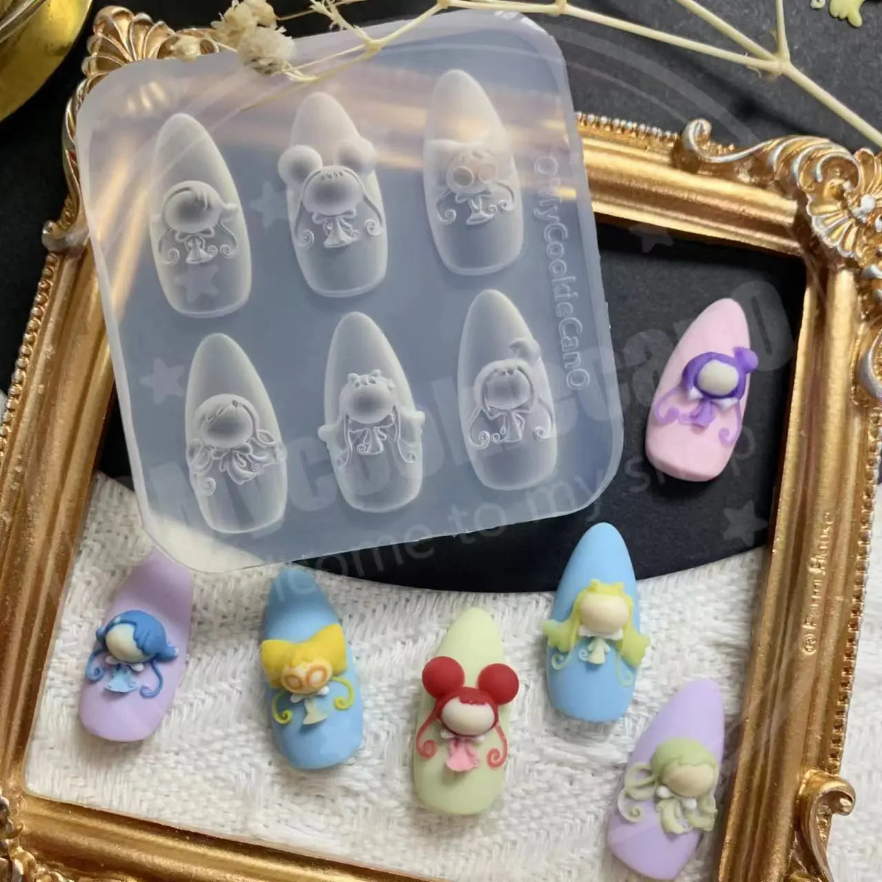 1pc Ice Cream Strawberry Cream Cookie Witch 3D Acrylic Mold Nail Art Decorations Cat DIY Design Silicone Nail Art Nails Mold