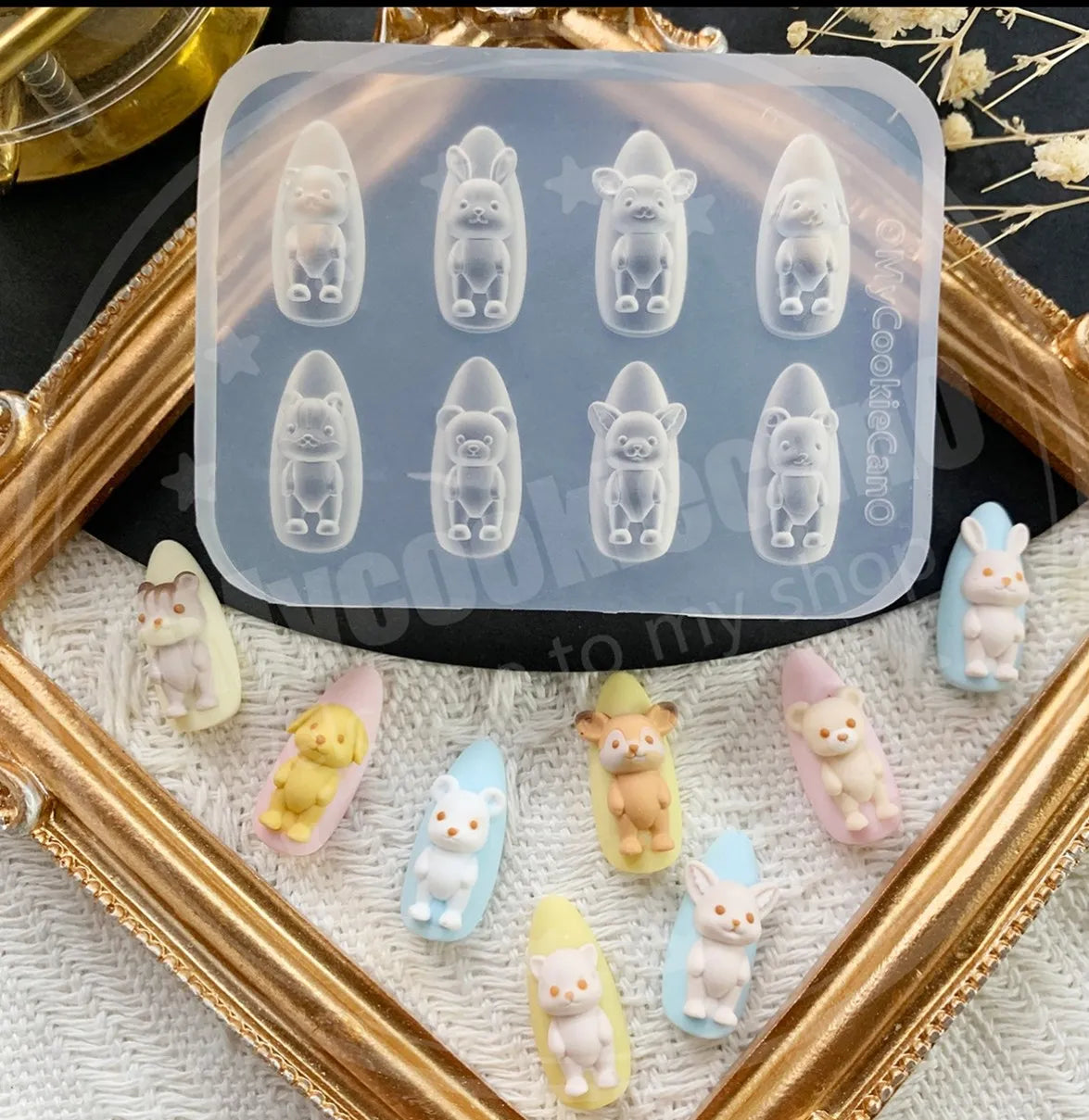 1pc Ice Cream Strawberry Cream Cookie Witch 3D Acrylic Mold Nail Art Decorations Cat DIY Design Silicone Nail Art Nails Mold