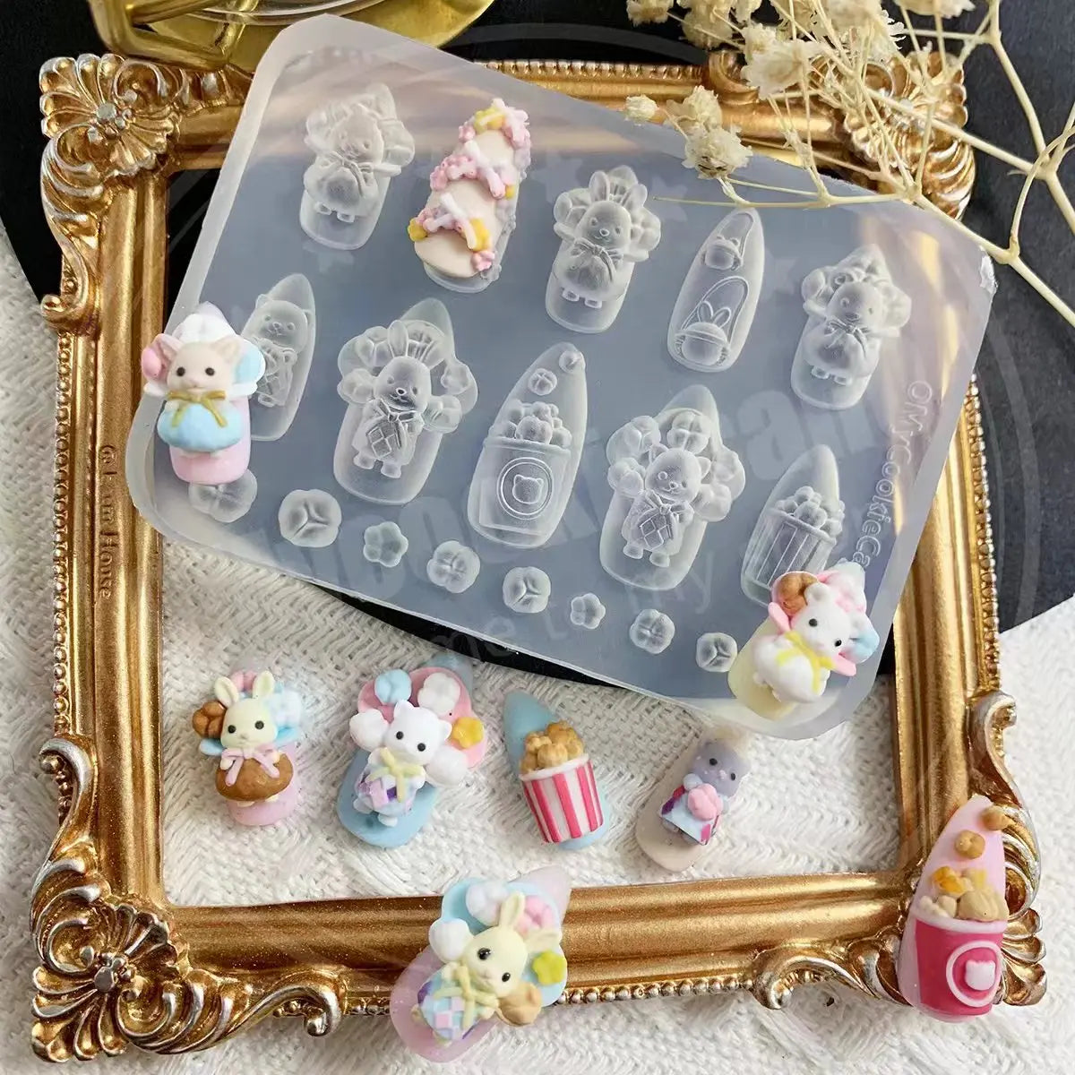 1pc Ice Cream Strawberry Cream Cookie Witch 3D Acrylic Mold Nail Art Decorations Cat DIY Design Silicone Nail Art Nails Mold