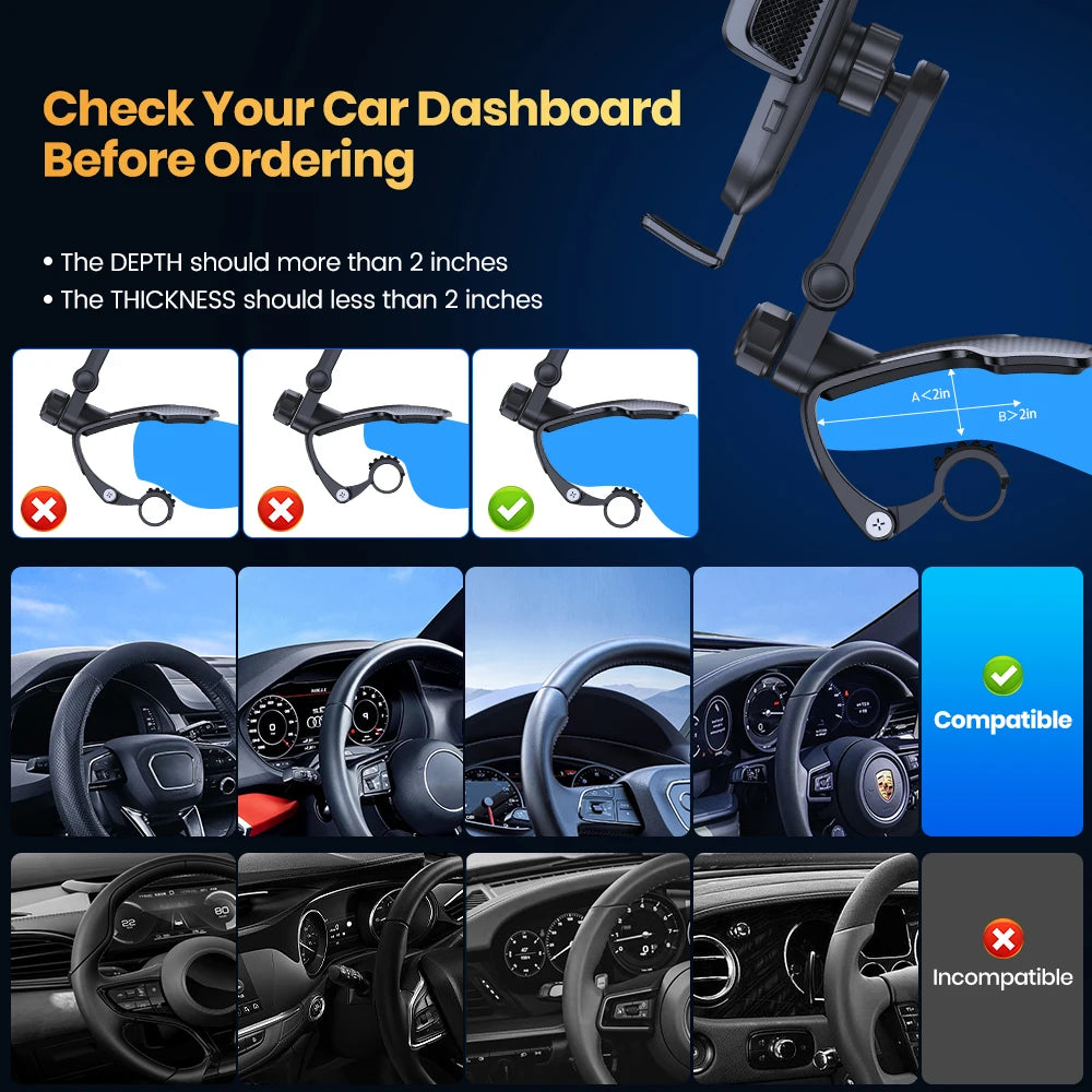 TOPK Phone Mount for Car Dashboard 360 Degree Adjustable Cell Car Phone holder with Anti-slip Silicone Clip Multi-Angles&Stable