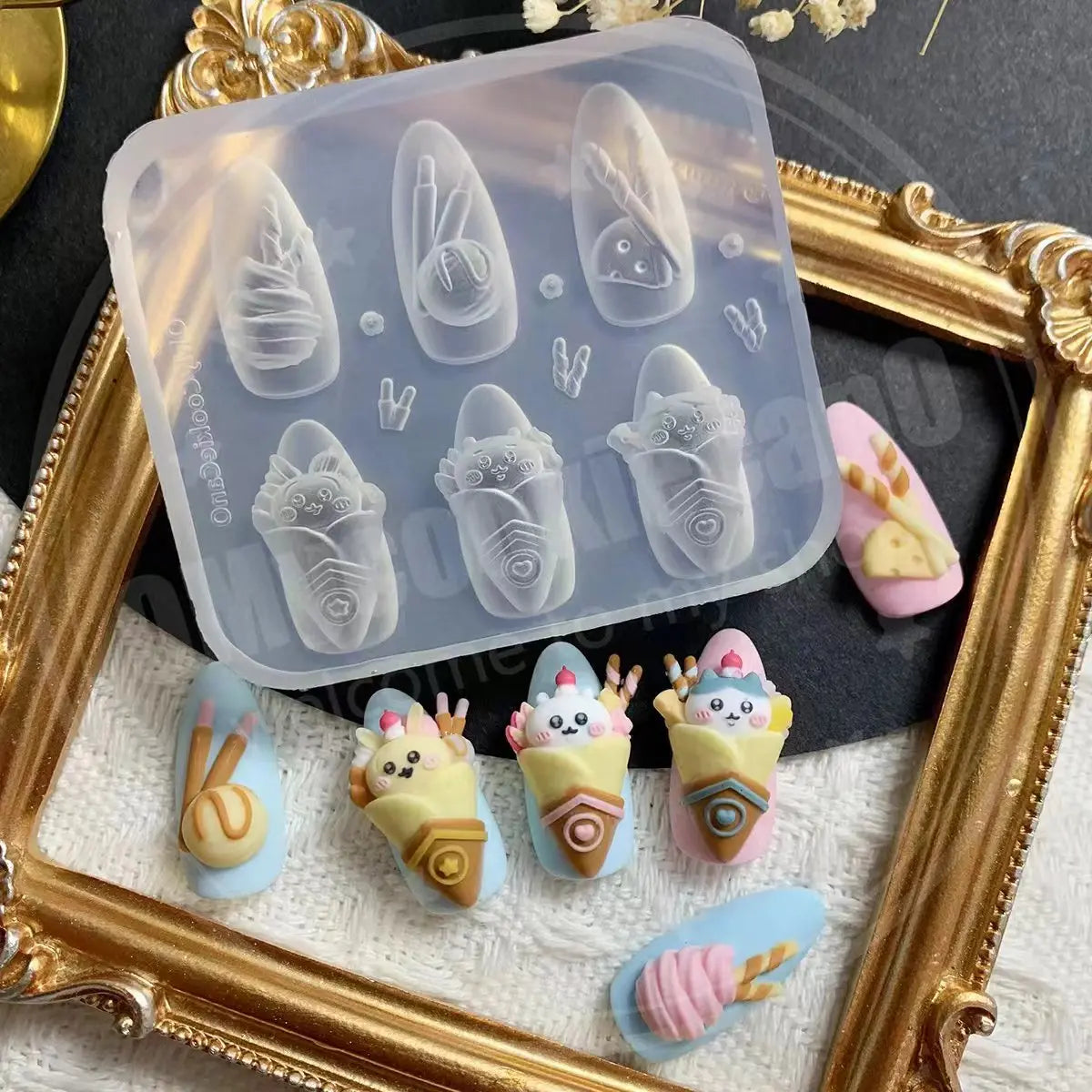 1pc Ice Cream Strawberry Cream Cookie Witch 3D Acrylic Mold Nail Art Decorations Cat DIY Design Silicone Nail Art Nails Mold
