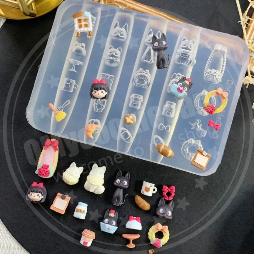 1pc Ice Cream Strawberry Cream Cookie Witch 3D Acrylic Mold Nail Art Decorations Cat DIY Design Silicone Nail Art Nails Mold
