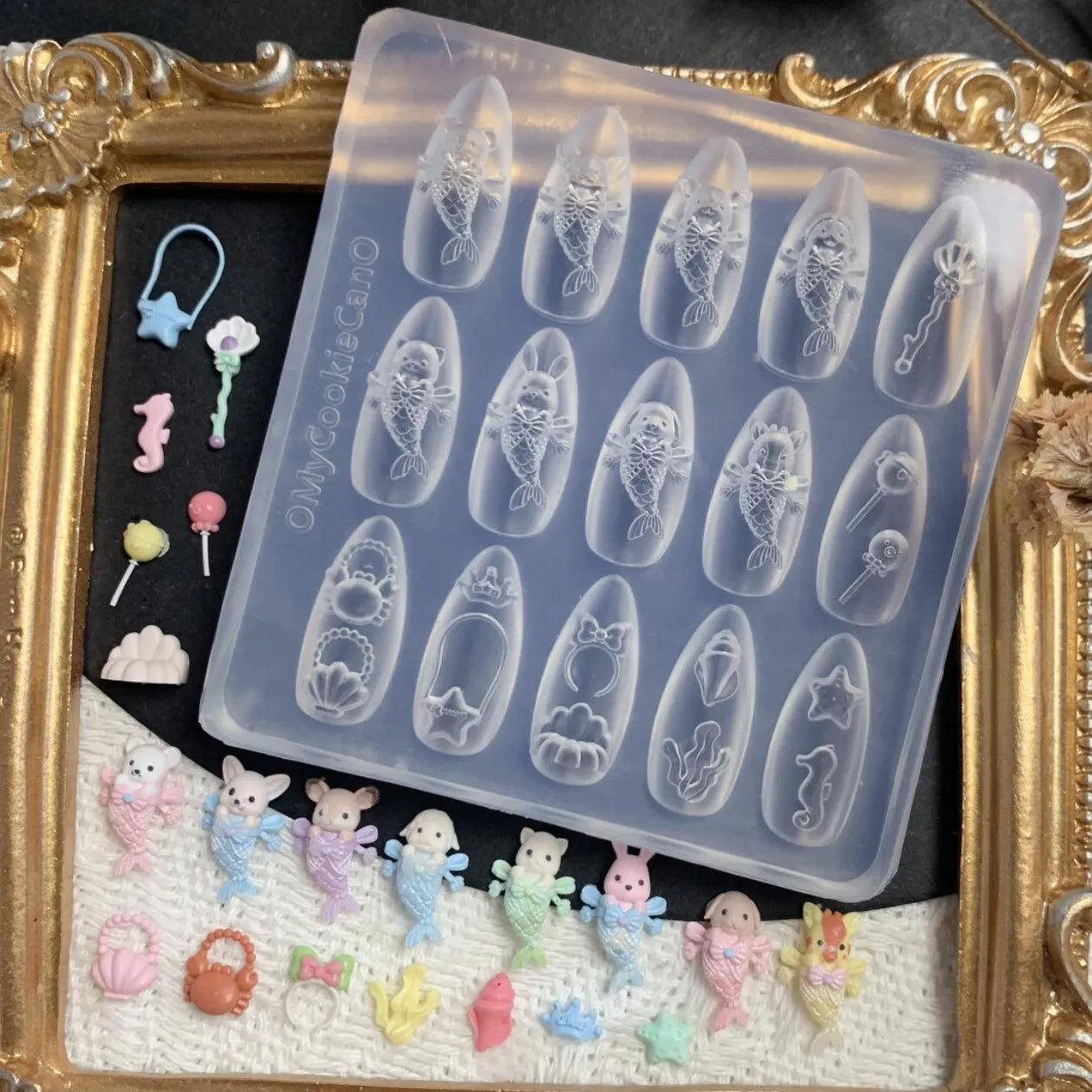1pc Ice Cream Strawberry Cream Cookie Witch 3D Acrylic Mold Nail Art Decorations Cat DIY Design Silicone Nail Art Nails Mold
