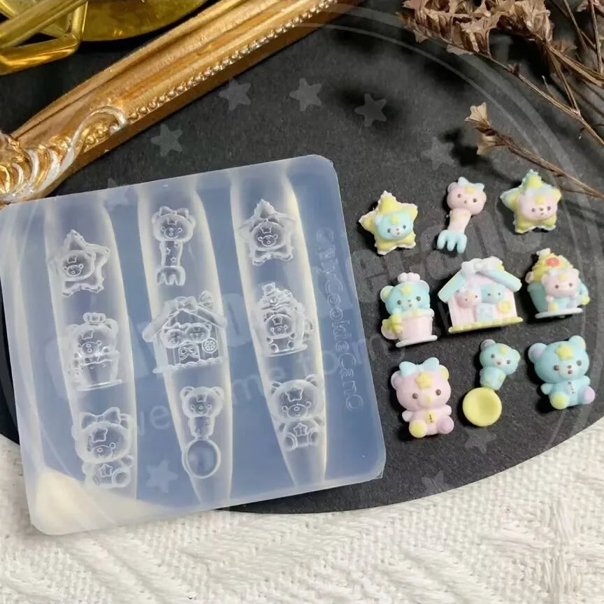 1pc Ice Cream Strawberry Cream Cookie Witch 3D Acrylic Mold Nail Art Decorations Cat DIY Design Silicone Nail Art Nails Mold