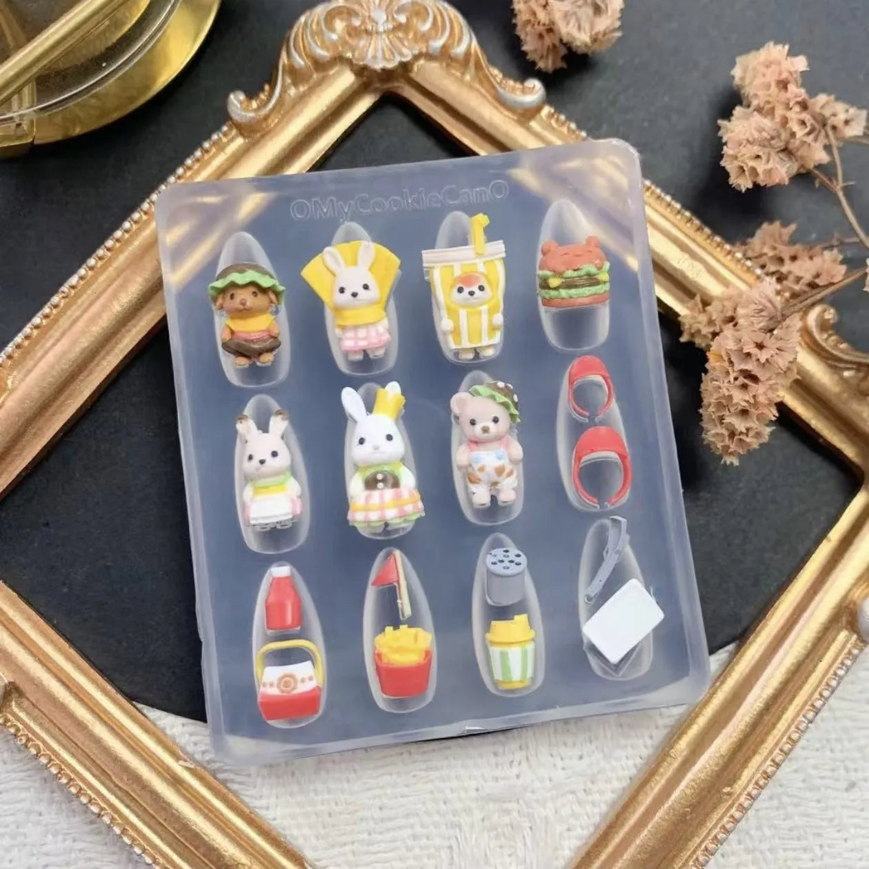 1pc Ice Cream Strawberry Cream Cookie Witch 3D Acrylic Mold Nail Art Decorations Cat DIY Design Silicone Nail Art Nails Mold