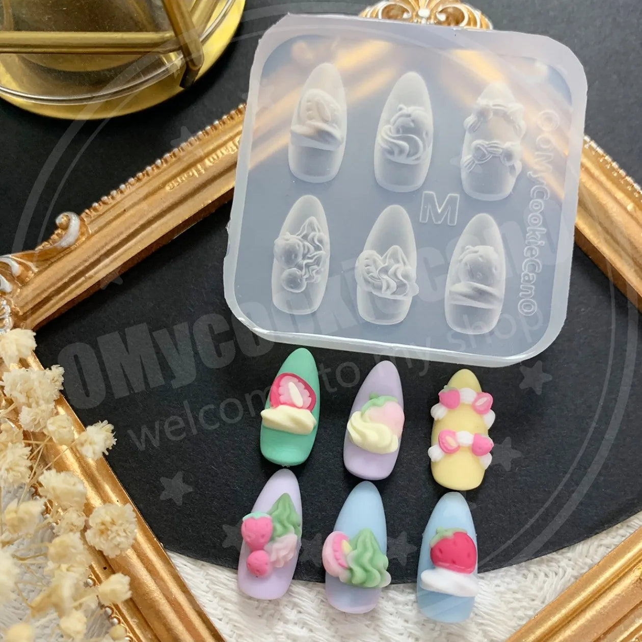 1pc Ice Cream Strawberry Cream Cookie Witch 3D Acrylic Mold Nail Art Decorations Cat DIY Design Silicone Nail Art Nails Mold