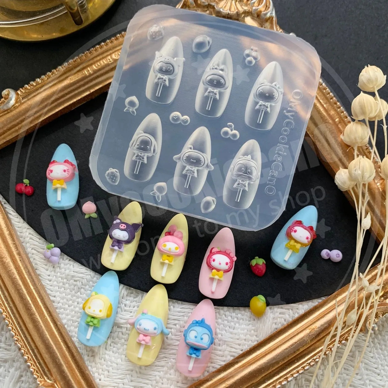 1pc Ice Cream Strawberry Cream Cookie Witch 3D Acrylic Mold Nail Art Decorations Cat DIY Design Silicone Nail Art Nails Mold