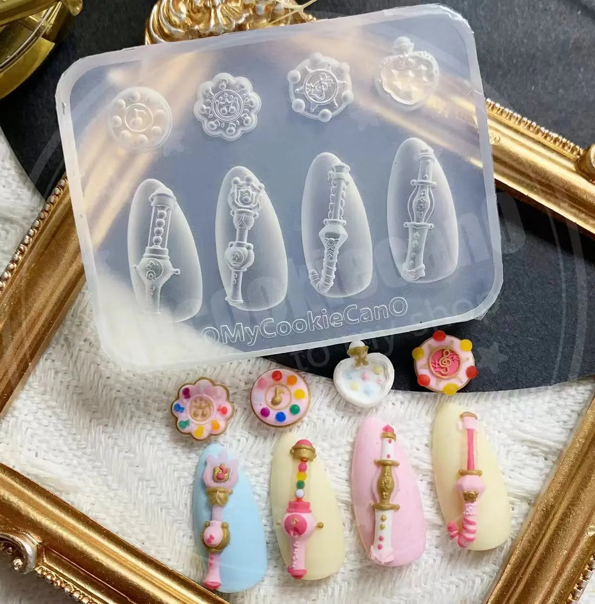 1pc Ice Cream Strawberry Cream Cookie Witch 3D Acrylic Mold Nail Art Decorations Cat DIY Design Silicone Nail Art Nails Mold