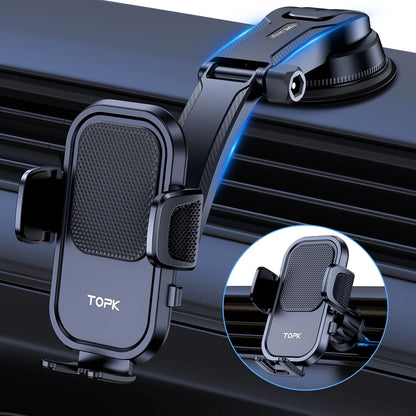 TOPK Car Phone Holder Mount for IPhone[Powerful Suction] Phone Mount for Car Dashboard Car Accessories Automobile for Smartphone